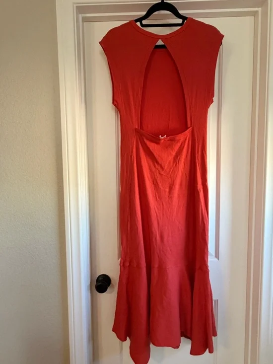 Anthropologie Red Midi Dress with Flared Hem - Picture 3 of 4